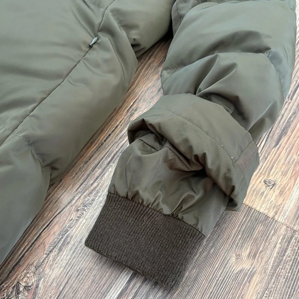 Lands’ End Hooded Quilted Down Puffer Jacket XL Olive Green 38” Long Two-Way Zip - Picture 12 of 14